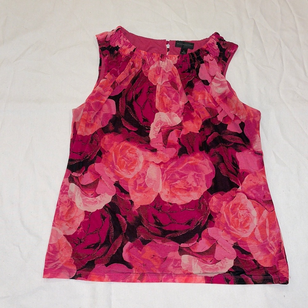Women’s Worthington Pink Sleeveless Floral Blouse Size Large